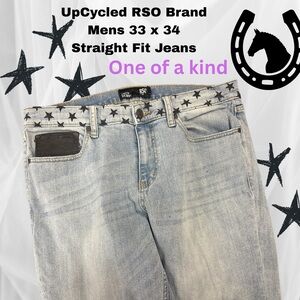 Upcycled Men's Straight Jeans in Light Blue with Black Star Trim western vibe